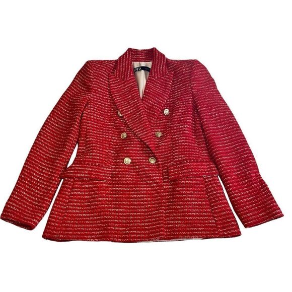 ZARA RED Texture Double Breast Blazer Size Small - Picture 8 of 14